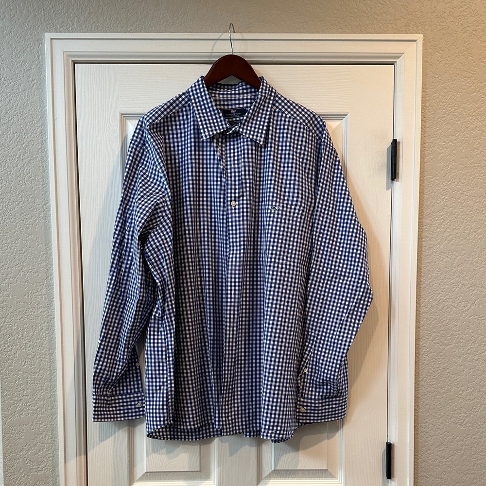 Vineyard Vines Classic Fit Navy and White Gingham Men's Shirt